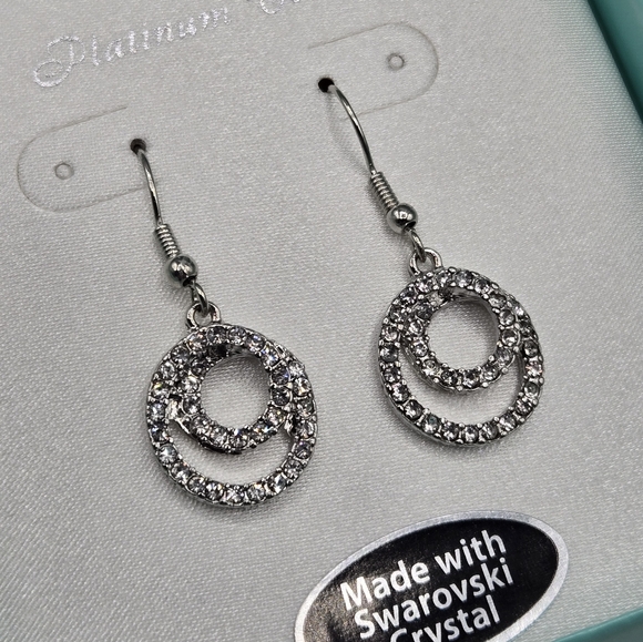 Circle Spiral Earrings Made w Swarovski Crystals Silver Overlay - Picture 1 of 8